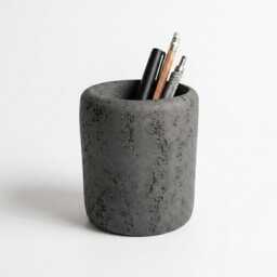 Minimalist Concrete Pen Holder - Grey Textured Pencil Desk Organizer Succulent Planter - thumbnail 2