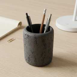Minimalist Concrete Pen Holder - Grey Textured Pencil Desk Organizer Succulent Planter - thumbnail 1