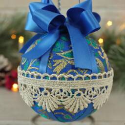 Blue Christmas Baubles Vintage Lace Ornaments, Handmade Set Of 3 - thumbnail 3