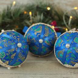 Blue Christmas Baubles Vintage Lace Ornaments, Handmade Set Of 3 - thumbnail 4