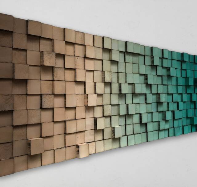 Reclaimed Wood Wall Art - Ombre 3D Pixel Mosaic Decor - image 1