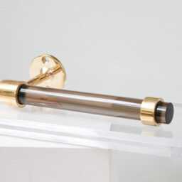 Smoke Lucite Toilet Paper Holder, Brass Mid Century Modern Bathroom Decor - thumbnail 2