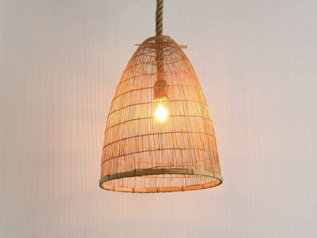 Handmade Bamboo Pendant Lamp With Rope - Rustic Fishing Trap Lampshade - image 1