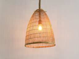 Handmade Bamboo Pendant Lamp With Rope - Rustic Fishing Trap Lampshade - thumbnail 1