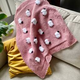Reversible Sheep Baby Blanket, Handknit, Fuzzy Sheep, Flannel On Reverse - Optional 3 Sizes - thumbnail 3