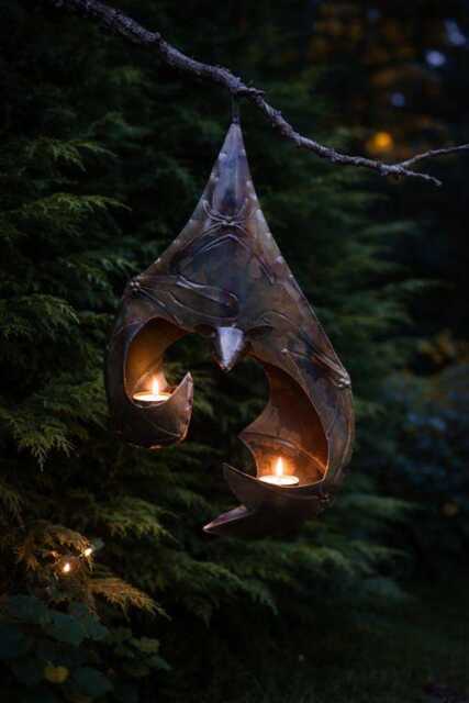 Metal Hanging Bat Candleholder. Handcrafted T Light Holder. Bats. Halloween - image 1