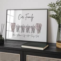 Personalised Elephant Family Print, Sign, Gift, Home Decor Gifts, Wall Art Poster - thumbnail 3