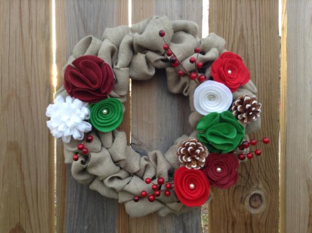 Christmas Wreath, Burlap Door Felt Flower Wreath - image 1