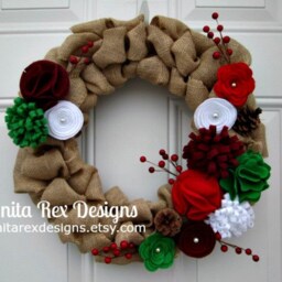 Christmas Wreath, Burlap Door Felt Flower Wreath - thumbnail 2