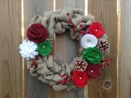 Christmas Wreath, Burlap Door Felt Flower Wreath - thumbnail 1