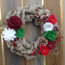 Christmas Wreath, Burlap Door Felt Flower Wreath - thumbnail 3