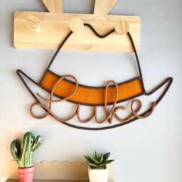 Personalised Cowboy Hat Decor For Kids Wall Made From Rope Wire Toy Story, Western - thumbnail 2