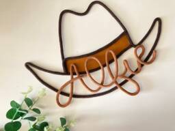 Personalised Cowboy Hat Decor For Kids Wall Made From Rope Wire Toy Story, Western - thumbnail 1