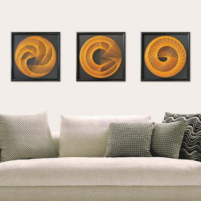 Yellow & Black Geometric String Art - Abstract Framed Zen Wall - image 1