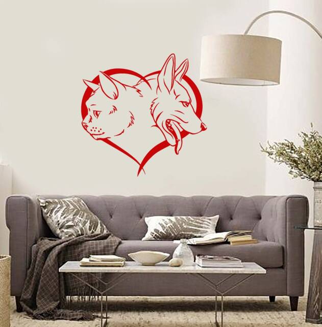 Wall Vinyl Decal Dog & Cat Pets Love Heart Ornament Abstract Snout To Modern Home Decor - #1136Di - image 1