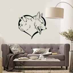 Wall Vinyl Decal Dog & Cat Pets Love Heart Ornament Abstract Snout To Modern Home Decor - #1136Di - thumbnail 2