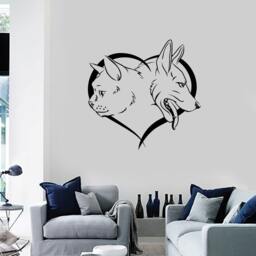 Wall Vinyl Decal Dog & Cat Pets Love Heart Ornament Abstract Snout To Modern Home Decor - #1136Di - thumbnail 3