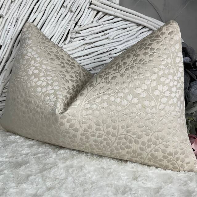 "Country Farmhouse Cushion Cover John Lewis & Partners Eversley Fabric, Leaf Trails Buds/ Ivory Champagne, Handmade - Size 12"" X 20" - image 1
