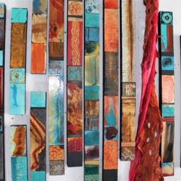 Reclaimed Large Wall 5 Plus Totems Turquoise Wood Recycled Tin Metal Modern Boho Bohemian Primitive Abstract Gift Sculpture Relief Collages - thumbnail 4