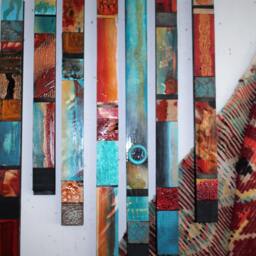 Reclaimed Large Wall 5 Plus Totems Turquoise Wood Recycled Tin Metal Modern Boho Bohemian Primitive Abstract Gift Sculpture Relief Collages - thumbnail 2