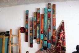 Reclaimed Large Wall 5 Plus Totems Turquoise Wood Recycled Tin Metal Modern Boho Bohemian Primitive Abstract Gift Sculpture Relief Collages - thumbnail 1