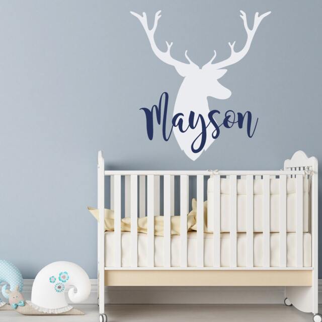 Personalized Deer Antlers Name Wall Decal Custom Woodland Nursery Decor, Rustic Vinyl Sticker #80 - image 1