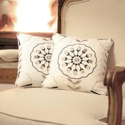 Boho Floral Embroidered Pillow Pair - Clarke & Linen Cushions - thumbnail 2