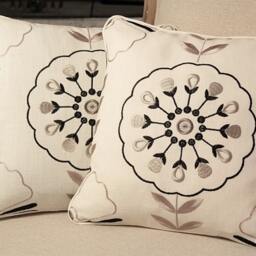 Boho Floral Embroidered Pillow Pair - Clarke & Linen Cushions - thumbnail 3