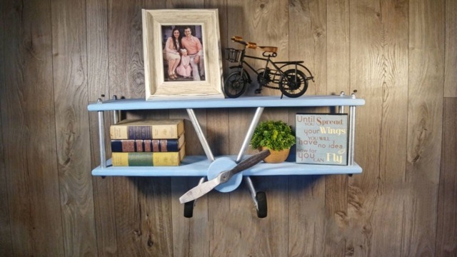 Large Airplane Shelf, Decor, Wooden Airplane, Blue Nursery Party Bedroom Decor - image 1