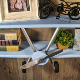 Large Airplane Shelf, Decor, Wooden Airplane, Blue Nursery Party Bedroom Decor - thumbnail 2