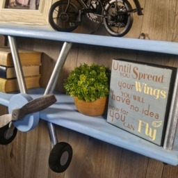 Large Airplane Shelf, Decor, Wooden Airplane, Blue Nursery Party Bedroom Decor - thumbnail 3
