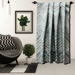 Teal Geometric Waves Jacquard Curtain Panels, Abstract - Rod Pocket, Grommet, Box Pleat, Three Pinch Tab Top & Plain Ring Top - thumbnail 1