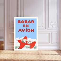Babar The Elephant En Avion Nursery Wall Art Retro Kids Decor Quote Genre Neutral Baby Illustration Print - thumbnail 1