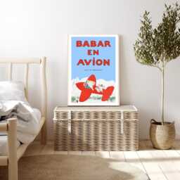 Babar The Elephant En Avion Nursery Wall Art Retro Kids Decor Quote Genre Neutral Baby Illustration Print - thumbnail 3