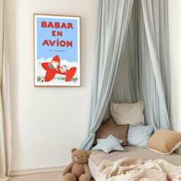 Babar The Elephant En Avion Nursery Wall Art Retro Kids Decor Quote Genre Neutral Baby Illustration Print - thumbnail 2
