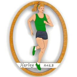 Personalized Runner Track Cross Country Christmas Ornament For Girl With Custom Colors-Wood, Hand Painted, Laser Cut - thumbnail 2