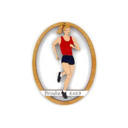 Personalized Runner Track Cross Country Christmas Ornament For Girl With Custom Colors-Wood, Hand Painted, Laser Cut - thumbnail 1
