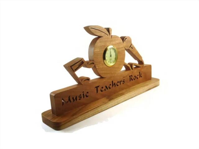 Music Teachers Rock Desk Or Shelf Clock Handmade From Cherry Wood By Kevskrafts - image 1