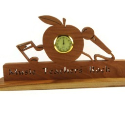 Music Teachers Rock Desk Or Shelf Clock Handmade From Cherry Wood By Kevskrafts - thumbnail 3