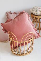 Marsala Velvet Square Pillow Pink Ruffled Decorative Cushion - thumbnail 1