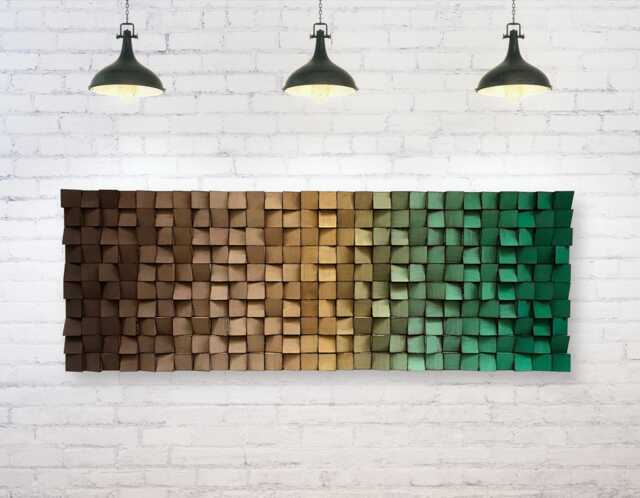 Reclaimed Wood Wall Art - Brown, Gold & Green Mosaic - image 1