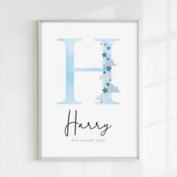 Personalised Name Star Print - Baby Newborn Gift Clouds Nursery Custom Wall Art Kids, Childrens Room Home Prints Bespoke - thumbnail 3