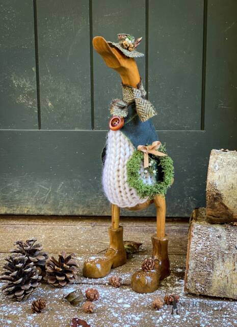 Mama .... Merino Wool Jumper Wearing, Christmas Wreath Carrying Wooden Duck in Boots. Granny, Nanny, Grandma... Gift - image 1