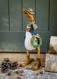 Mama .... Merino Wool Jumper Wearing, Christmas Wreath Carrying Wooden Duck in Boots. Granny, Nanny, Grandma... Gift - thumbnail 1