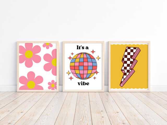 Girls Set Of Room Prints, Bright Retro Disco Themed Wall Print For Bedroom, Nursery Or Playroom - image 1