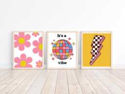 Girls Set Of Room Prints, Bright Retro Disco Themed Wall Print For Bedroom, Nursery Or Playroom - thumbnail 1
