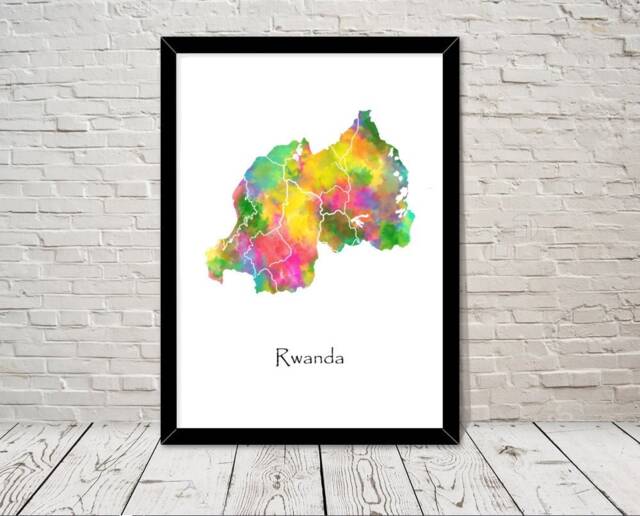 Rwanda Art Watercolour Illustration Map Abstract Print Wall Home Decor Giclee Print Office Living Room