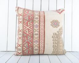 Turkish Kilim Pillow Cover 24x24 Inch Vintage Anatolian Throw - thumbnail 1