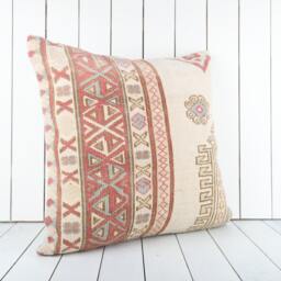 Turkish Kilim Pillow Cover 24x24 Inch Vintage Anatolian Throw - thumbnail 2