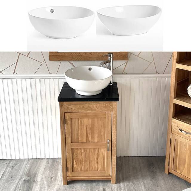Cloakroom Bathroom Vanity Oak Unit Black Quartz Stone Ceramic Wash Basin 308Bqcbc - image 1